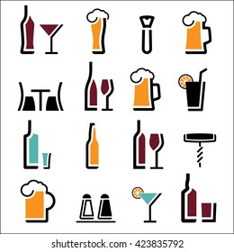 Drink alcohol beverage icons set