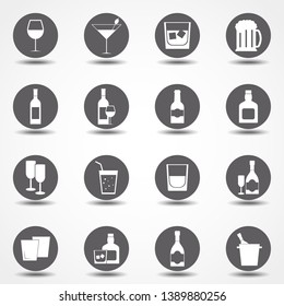 Drink alcohol beverage simple vector icons set