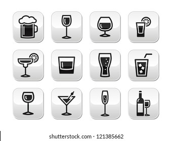 Drink alcohol beverage vector buttons set