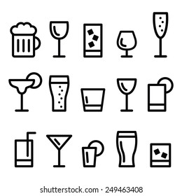 Drink alcohol beverage vector line icons set 