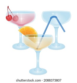 Drink and Alcohol cocktail, glass with cocktail in realistic style