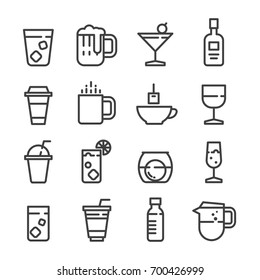drink alcohol coffee softdrink juice line icon set vector