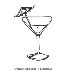 Drink and alcohol concept represented by cocktail glass with umbrella icon. Isolated and sketch illustration