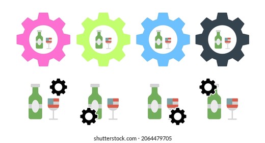 Icono del vector del goblet de alcohol de bebida en la ilustración del conjunto de engranajes para ui y ux, sitio web o aplicación móvil