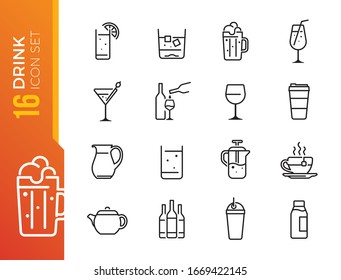 Drink and Alcohol line icons Vector Icons - Adjust stroke weight - Expand to any size - Change to any colour