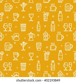 Drink Background for Bar Restaurant. Seamless Pattern.  Vector illustration