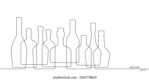 Drink Background.Alcoholic drinks concept.Continuous line drawing.Vector illustration .