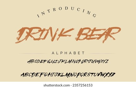 Ilustración de vectores de oso de bebida Típografía de horror grunge. Fuente de pincel hecha a mano.