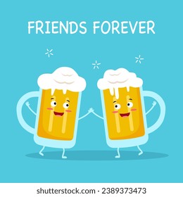 Drink beer. Friends forever. Glass of beer in flat design.