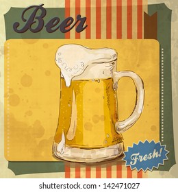 drink beer painting vector alcoholic menu food vintage grunge retro card with beer drink beer painting vector alcoholic menu food classic glass old elderly vintage classical mature fashioned styled nu