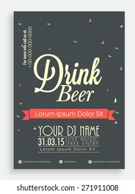 Drink Beer template or flyer design for club, pub or night beer party.