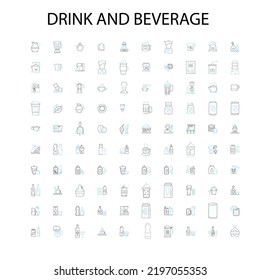drink and beverage icons, signs, outline symbols, concept linear illustration line collection