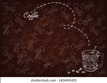 Drink and Beverage, Illustration Hand Drawn Sketch of Iced Coffee and Iced TeaIsolated on Brown Background.