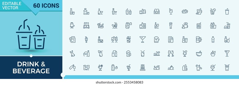 Drink  Beverage linear icon collection. Contains related to white, smoothie, thin, liqueur, isolated, buffets and more. Isolated icons design. Vector illustration.