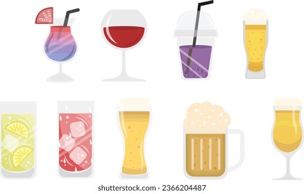 Drink and Beverage Vector Illustration, Soda, Alcohol, Coffee, Wine and Juice Drinks