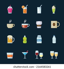 Drink and Beverages Icons with Black Background