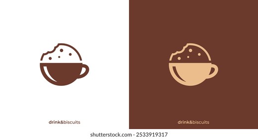 Drink Biscuits Logo. Drinks Cup and Cookies with Minimalist Style. Cafes Business Logo, Icon, Symbol, Vector, Design Inspiration.