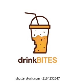 Drink bites vector logo concept biscuit bites on the cup illustration.