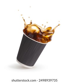 Drink in a black paper cup. Vector illustration