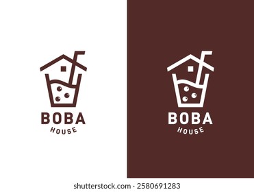 drink boba and house logo design vector graphic