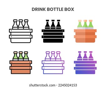 Drink Bottle Box icons vector illustration set line, flat, glyph, outline color gradient. Great for web, app, presentation and more. Editable stroke and pixel perfect.
