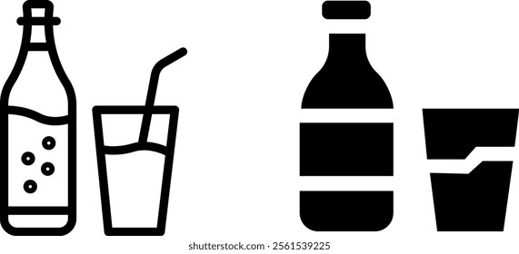 "Drink Bottle and Glass Icon Design for Beverage, Hydration, and Refreshment Themes"