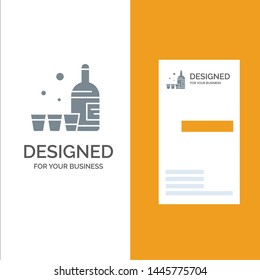 Drink, Bottle, Glass, Ireland Grey Logo Design and Business Card Template