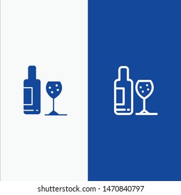 Drink, Bottle, Glass, Love Line and Glyph Solid icon Blue banner Line and Glyph Solid icon Blue banner. Vector Icon Template background