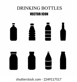 Drink bottle icon black white template set isolated white background. Stock vector 