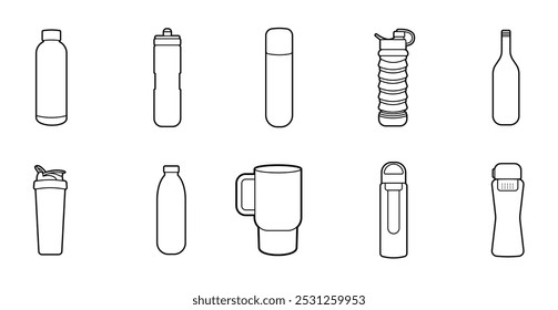 Kontur der Trinkflasche, Vektorsatzgrafik