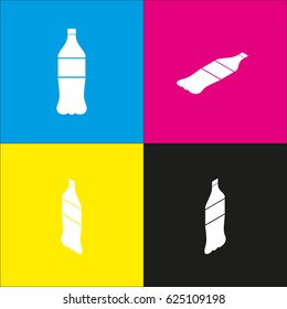 Drink bottle sign. Vector. White icon with isometric projections on cyan, magenta, yellow and black backgrounds.