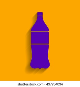 Drink bottle sign. Violet icon with shadow on orange background.
