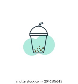 DRINK BUBBLE TEA CUP VINTAGE LINE LOGO VECTOR SYMBOL ICON ILLUSTRATION DESIGN MINIMALIST
