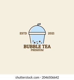 DRINK BUBBLE TEA CUP VINTAGE LOGO VECTOR SYMBOL ICON ILLUSTRATION DESIGN MINIMALIST