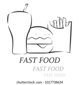 Drink, burger and potato logo on white background