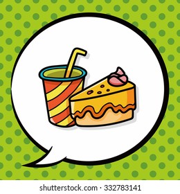 drink and cake doodle, speech bubble