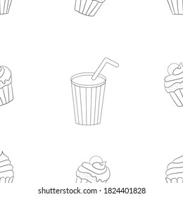 drink and cake seamless pattern, vector illustration
