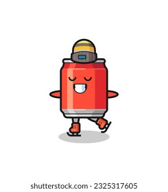 drink can cartoon as an ice skating player doing perform , cute style design for t shirt, sticker, logo element