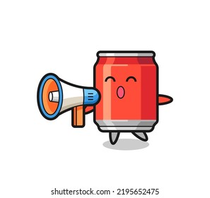 drink can character illustration holding a megaphone , cute style design for t shirt, sticker, logo element