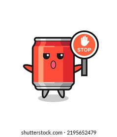 drink can character illustration holding a stop sign , cute style design for t shirt, sticker, logo element
