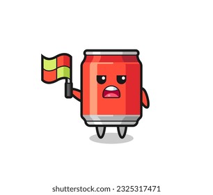 drink can character as line judge putting the flag up , cute style design for t shirt, sticker, logo element