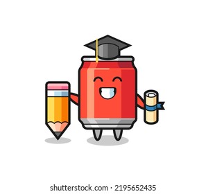 drink can illustration cartoon is graduation with a giant pencil , cute style design for t shirt, sticker, logo element