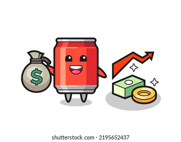 drink can illustration cartoon holding money sack , cute style design for t shirt, sticker, logo element