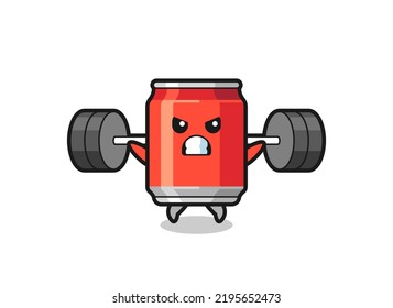 drink can mascot cartoon with a barbell , cute style design for t shirt, sticker, logo element