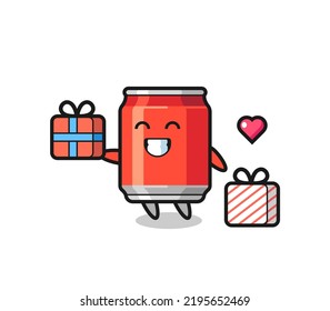 drink can mascot cartoon giving the gift , cute style design for t shirt, sticker, logo element