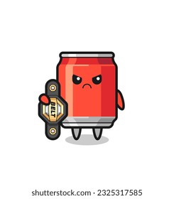 drink can mascot character as a MMA fighter with the champion belt , cute style design for t shirt, sticker, logo element