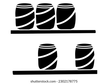 Drink can store showcase shelf silhouette vector illustration. Isolated on white background