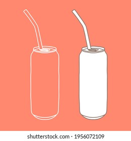 Drink can with straw mockup. Hand drawn vector illustration with Aluminum can. Used for poster, banner, t-shirt print, bag print, badges and logo design.