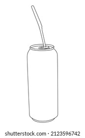 Drink can with a straw vector outline.