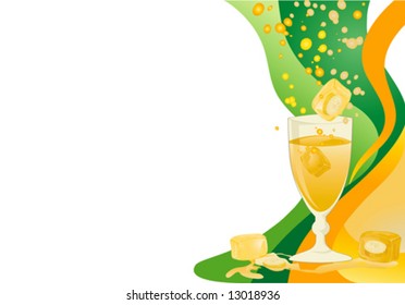 Drink card with ice cubes and banana.
